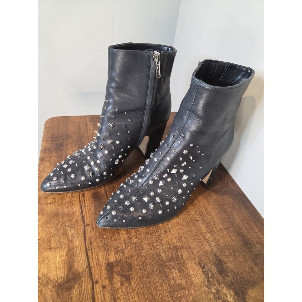 Sam Edelman Studded Spiked Ankle Boots Womens 7.5 Black Leather Pointed Toe Heel